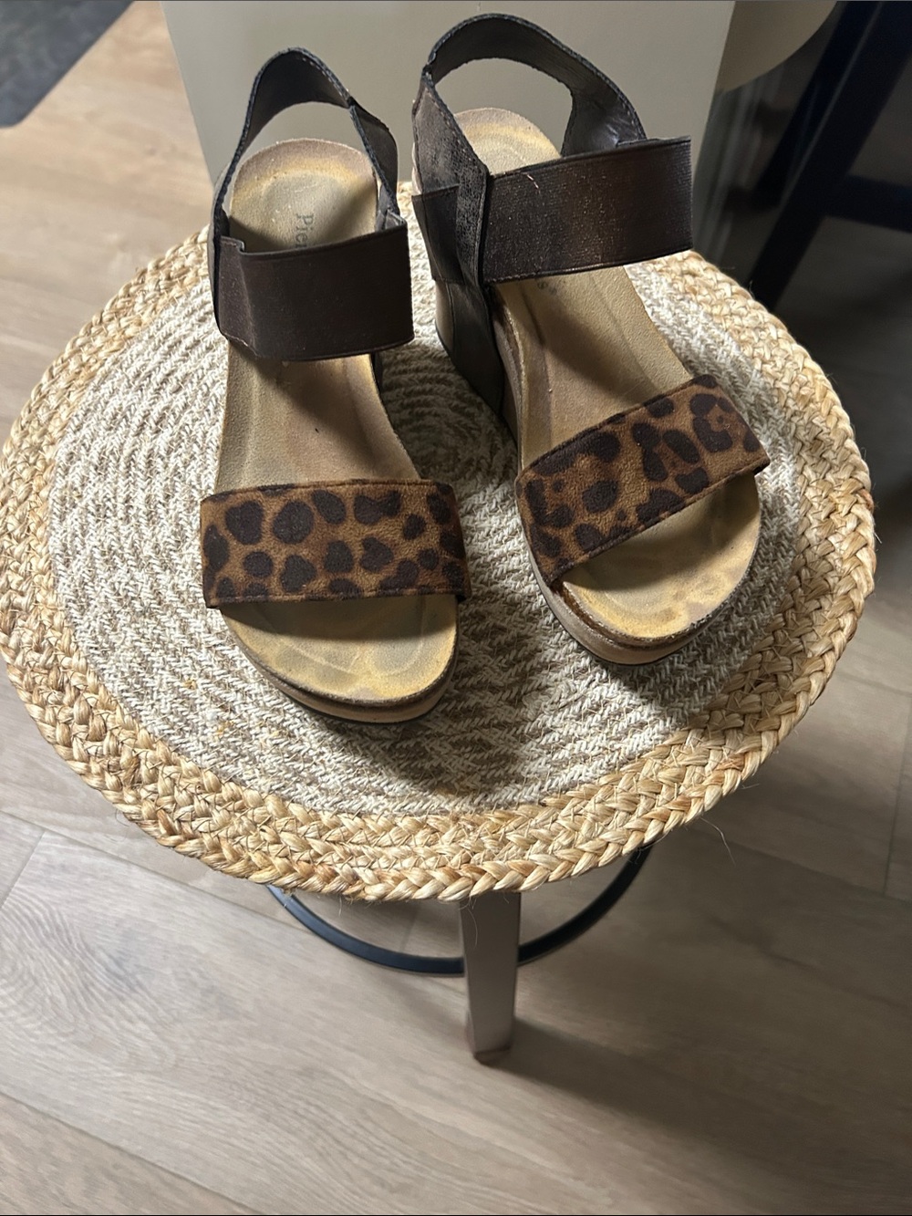 Pierre Dumas Brown Leopard Wedge Sandals